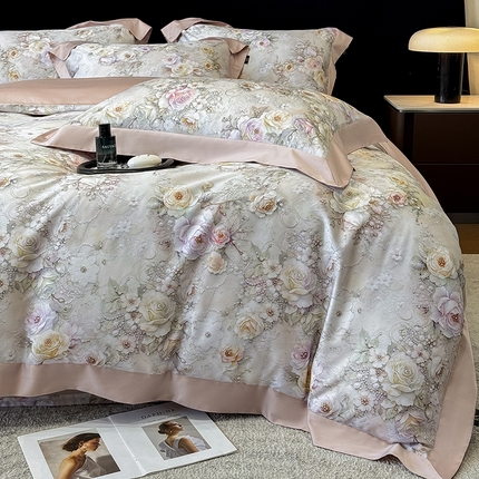 91家纺网 家纺一手货源 找家纺 （总）东方名伶 2025新款莱赛尔兰精天丝棉数码印花宽边四件套