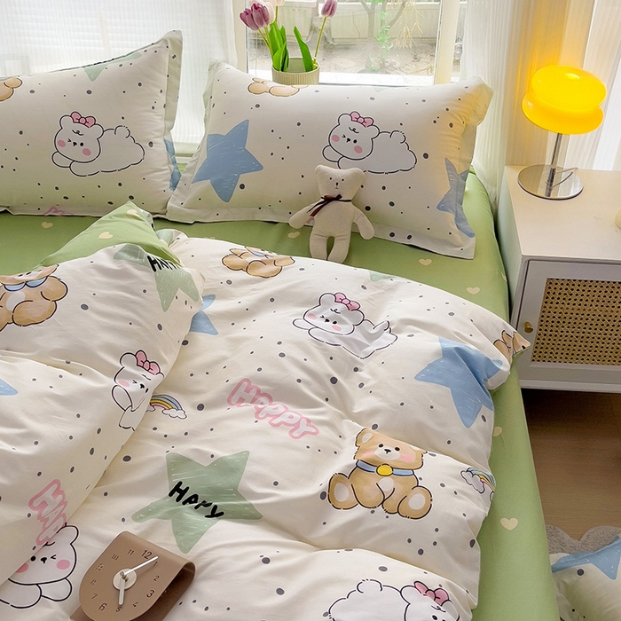 91家纺网 家纺一手货源 找家纺 依庭 2025新款全棉印花花卉款四件套单品系列-四件套 幸运星