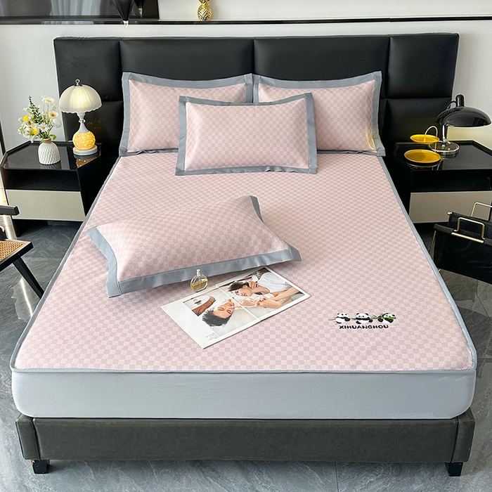 91家纺网 家纺一手货源 找家纺 席皇后 2025新款亲肤舒适A类提花冰丝凉席 床笠款 快乐熊猫-粉