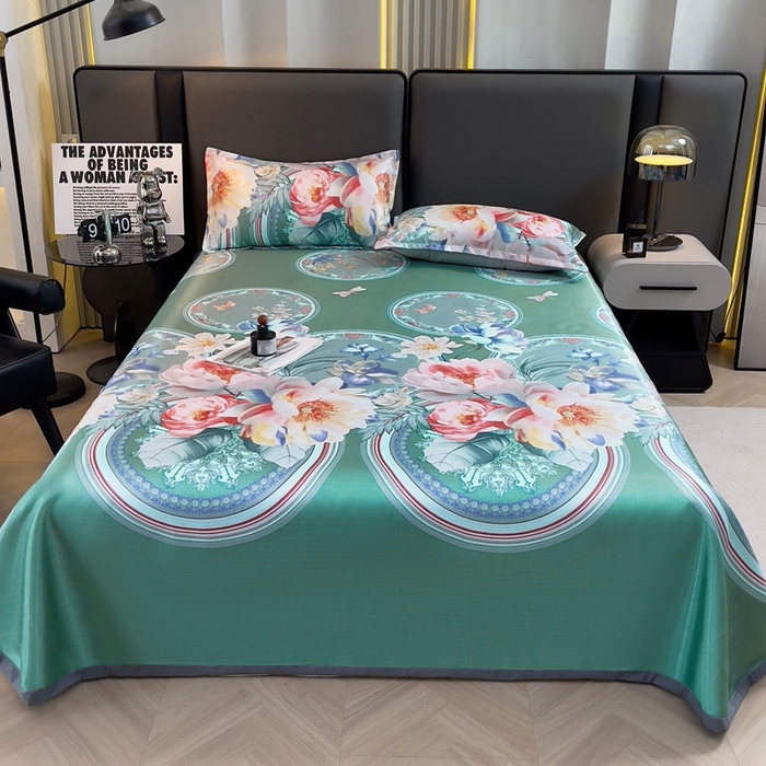 91家纺网 家纺一手货源 找家纺 悦织湾家纺2025新款斜纹提花冰丝席三件套夏季凉感冰丝席子枕套1对夏凉席床单 风韵