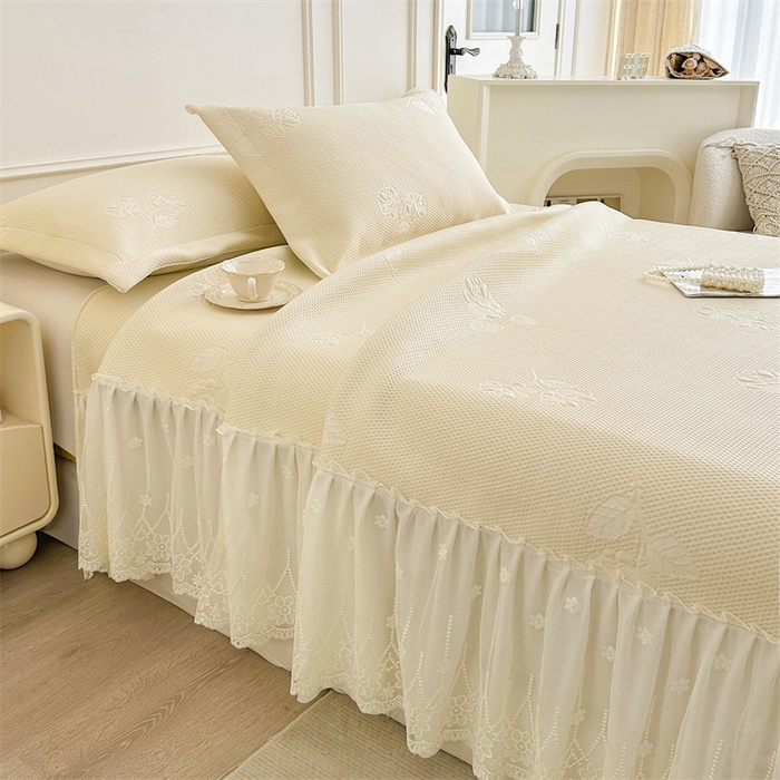 91家纺网 家纺一手货源 找家纺 恒爱   2025新款冰丝牡丹花床盖 象牙白