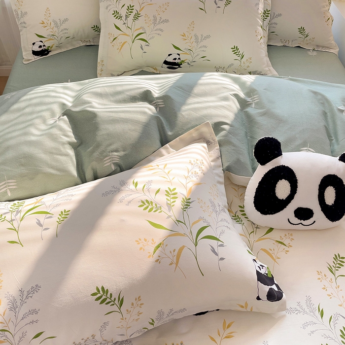 91家纺网 家纺一手货源 找家纺 依庭 2025新款全棉印花花卉款四件套单品系列-四件套 熊猫仔仔