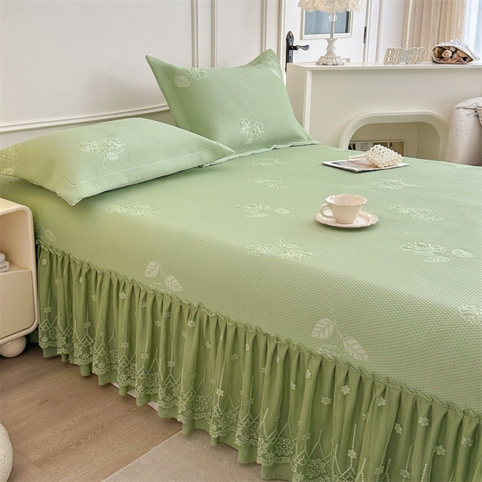 91家纺网 家纺一手货源 找家纺 恒爱   2025新款冰丝牡丹花床盖 抹茶绿