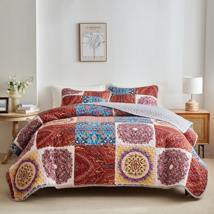 91家纺网 家纺一手货源 找家纺 温宁家纺 2025新款数码印花床盖 同心圆