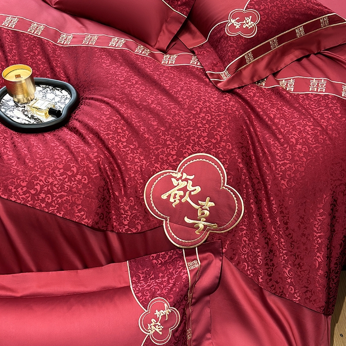 91家纺网 家纺一手货源 找家纺 （总）2025新款婚庆四件套亲肤棉刺绣磨毛婚庆四件套