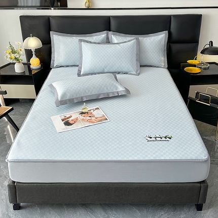 席皇后 2025新款亲肤舒适A类提花冰丝凉席 床笠款 快乐熊猫-蓝