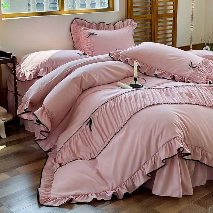 91家纺网 家纺一手货源 找家纺 （总）2025秋冬新款A类母婴级法式风忆棉床裙床笠四件套