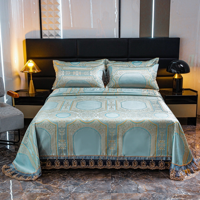 91家纺网 家纺一手货源 找家纺 席皇后  2025新款可机洗抗菌提花冰丝席 金碧辉煌