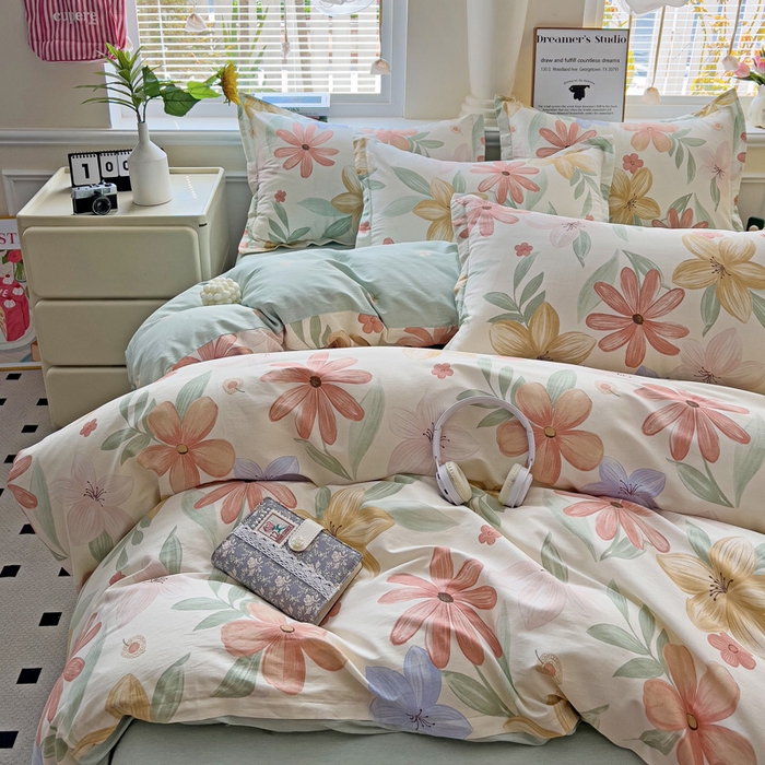 91家纺网 家纺一手货源 找家纺 依庭 2025新款全棉印花花卉款四件套单品系列-四件套 云裳花谷