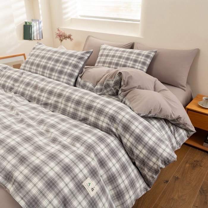 91家纺网 家纺一手货源 找家纺 居美良品 2025新款100%全棉色织水洗棉四件套 烟雨-灰