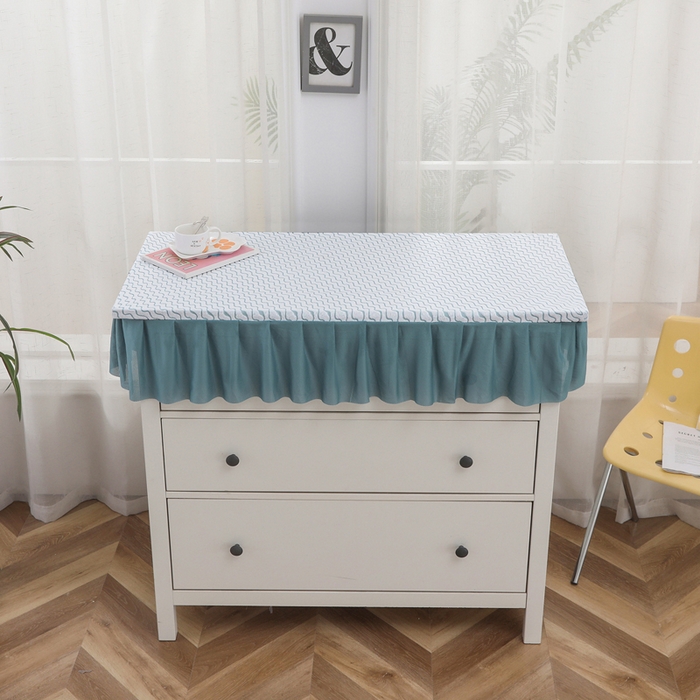 91家纺网 家纺一手货源 找家纺 2025新款防滑防尘斗柜套裙边-水波纹系列 浅蓝