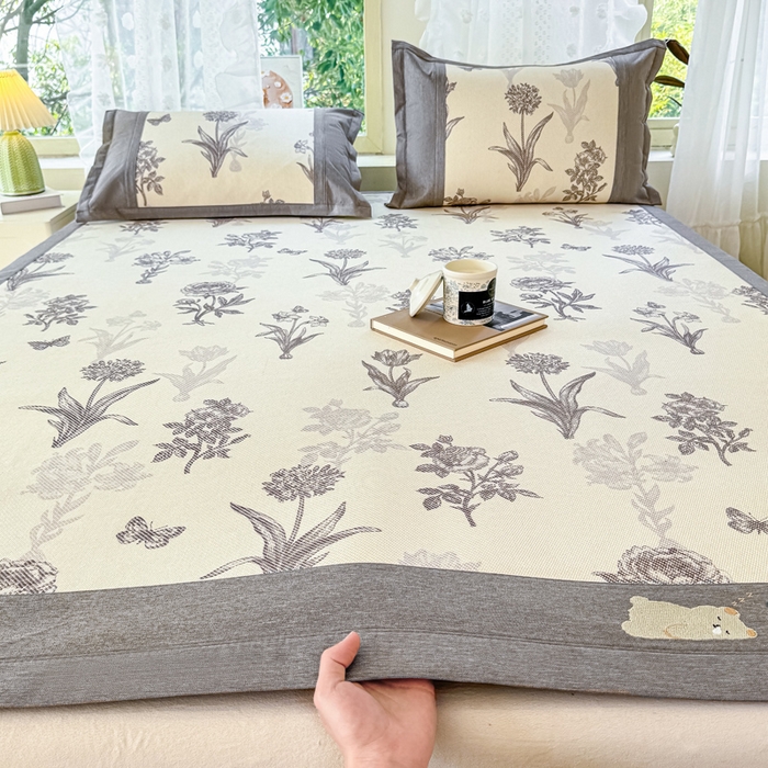 91家纺网 家纺一手货源 找家纺 2025新款A类抗菌数码印花冰藤席 飞花令