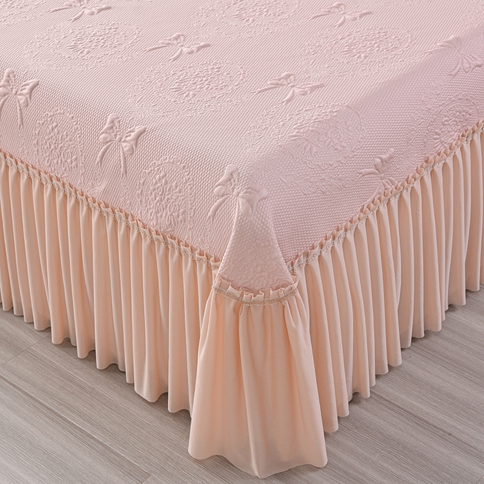 91家纺网 家纺一手货源 找家纺 畅畅家纺 2025新款立体提花凉豆豆席床裙款凉席 花蝶相拥-粉