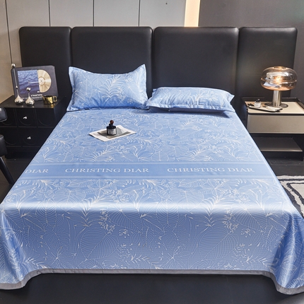 91家纺网 家纺一手货源 找家纺 悦织湾家纺2025新款斜纹提花冰丝席三件套夏季凉感冰丝席子枕套1对夏凉席床单 初夏