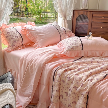 91家纺网 家纺一手货源 找家纺 （总）芭比蔓家纺 2025新款韩式夏被四件套-蝶音
