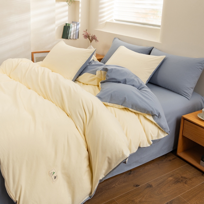 91家纺网 家纺一手货源 找家纺 居美良品 2025新款100%全棉色织水洗棉四件套 奶昔-蓝