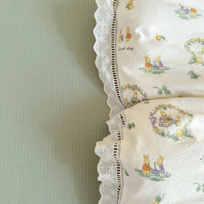 91家纺网 家纺一手货源 找家纺 一霖家纺 2025新款云感双层纱花边款四件套 森林小兔