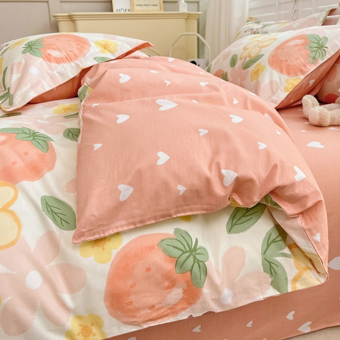 91家纺网 家纺一手货源 找家纺 依庭 2025新款全棉印花花卉款四件套单品系列-四件套 笑脸草莓