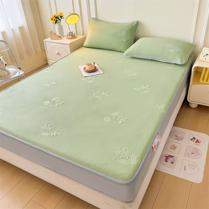 91家纺网 家纺一手货源 找家纺 恒爱   2025新款冰丝牡丹花床笠 抹茶绿