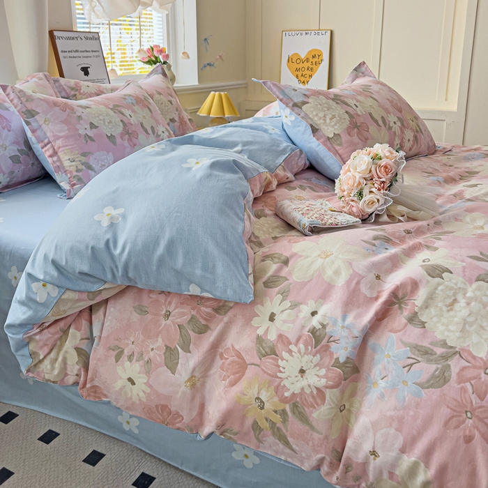 91家纺网 家纺一手货源 找家纺 依庭 2025新款全棉印花花卉款四件套单品系列-四件套 晚色芳莲