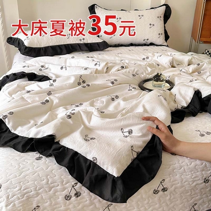 91家纺网 家纺一手货源 找家纺 韩秀 2025新款水洗棉夹棉韩版花边夏被小清新针织棉小碎花皱皱棉双层纱软糯感夏凉被空调被泡泡棉被四季跑量款 大樱桃