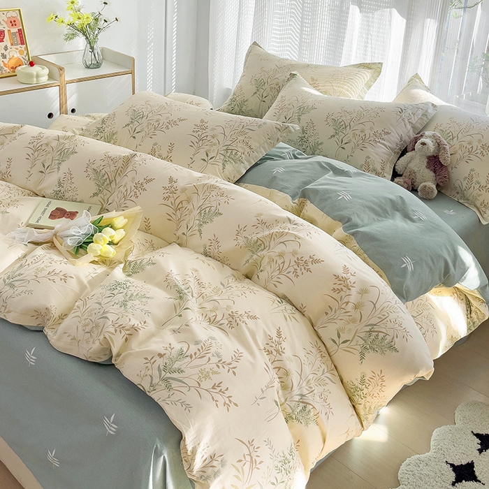 91家纺网 家纺一手货源 找家纺 依庭 2025新款全棉印花花卉款四件套单品系列-四件套 仙草