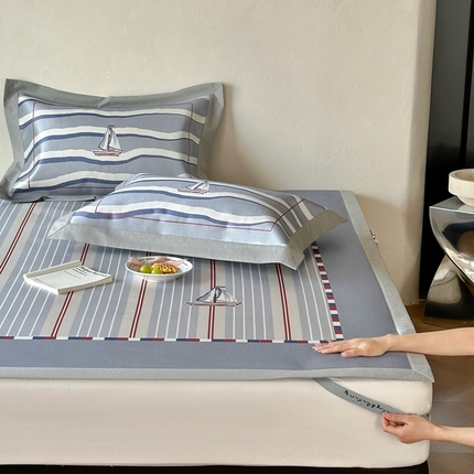 91家纺网 家纺一手货源 找家纺 （总）橘滋  2025新夏日高端A类原创设计轻奢简约数码印花冰丝席凉席-床席