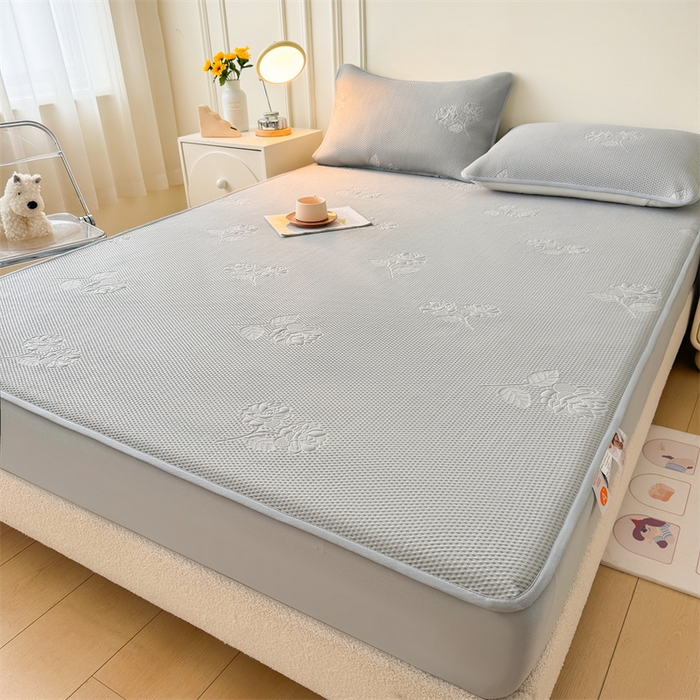 91家纺网 家纺一手货源 找家纺 恒爱   2025新款冰丝牡丹花床笠 浅灰