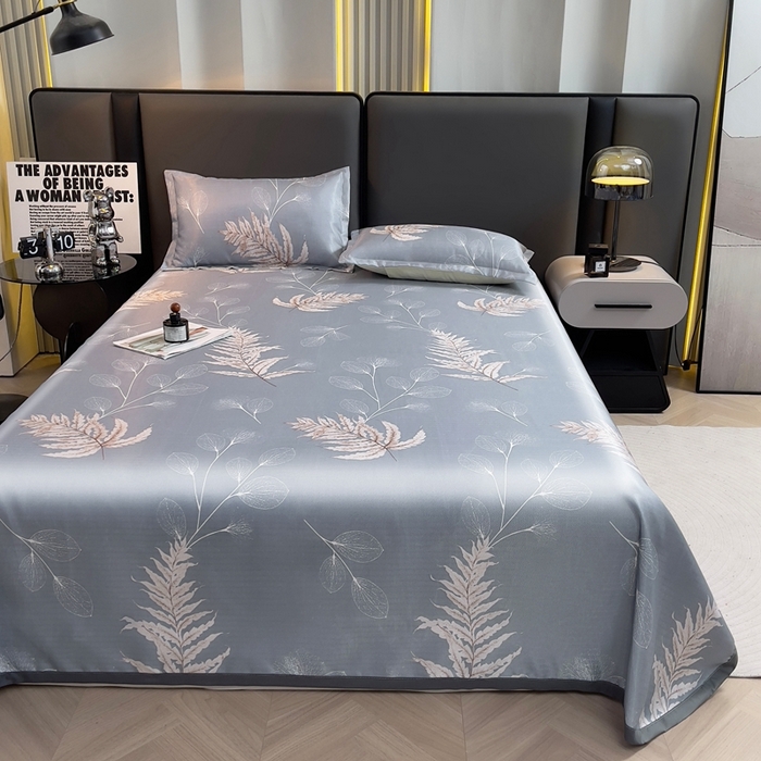 91家纺网 家纺一手货源 找家纺 悦织湾家纺2025新款斜纹提花冰丝席三件套夏季凉感冰丝席子枕套1对夏凉席床单 淡语飘香