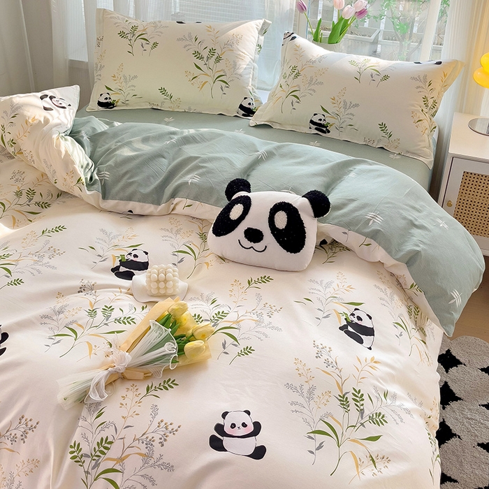 91家纺网 家纺一手货源 找家纺 依庭 2025新款全棉印花花卉款四件套单品系列-四件套 熊猫仔仔