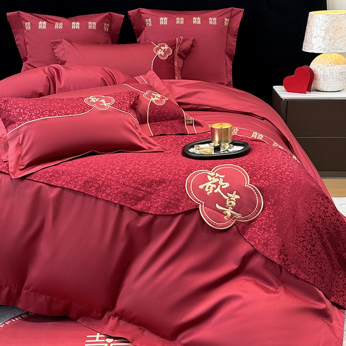 91家纺网 家纺一手货源 找家纺 （总）2025新款婚庆四件套亲肤棉刺绣磨毛婚庆四件套