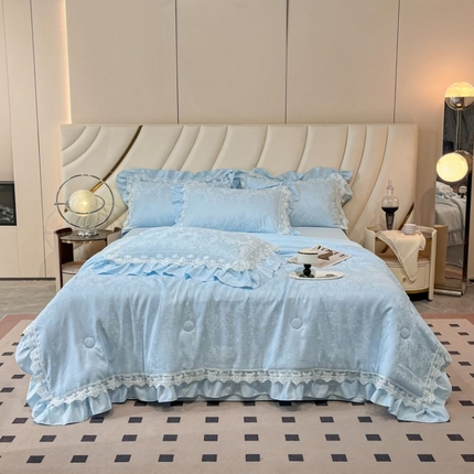 爱家（原缔乐家纺） 2025新款天丝棉提花夏被四件套-梦洛伊 梦洛伊-天空兰