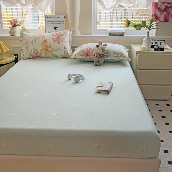 91家纺网 家纺一手货源 找家纺 依庭 2025新款全棉印花花卉款四件套单品系列-单床笠 云裳花谷