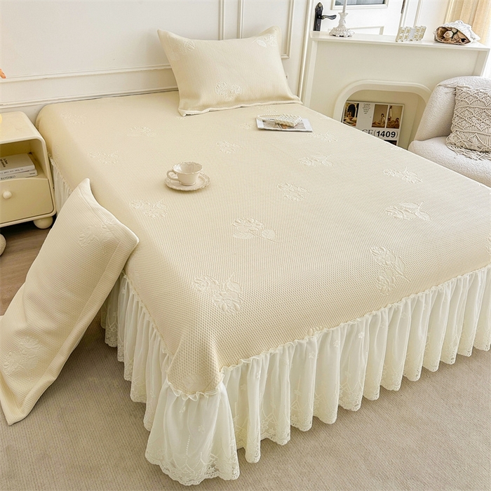 91家纺网 家纺一手货源 找家纺 恒爱   2025新款冰丝牡丹花床盖 象牙白