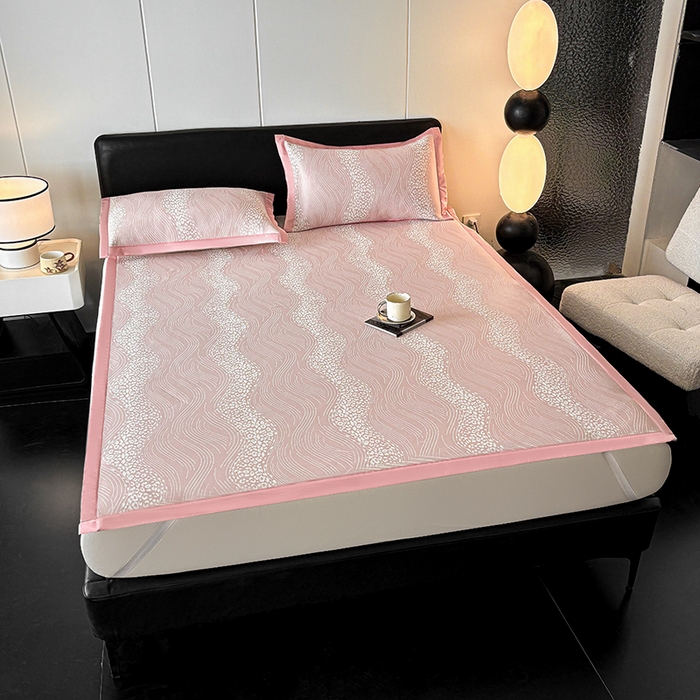 91家纺网 家纺一手货源 找家纺 2025新款A类PE提花凉席-波光粼粼 波光粼粼-柔情粉