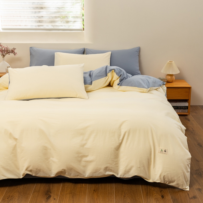 91家纺网 家纺一手货源 找家纺 居美良品 2025新款100%全棉色织水洗棉四件套 奶昔-蓝