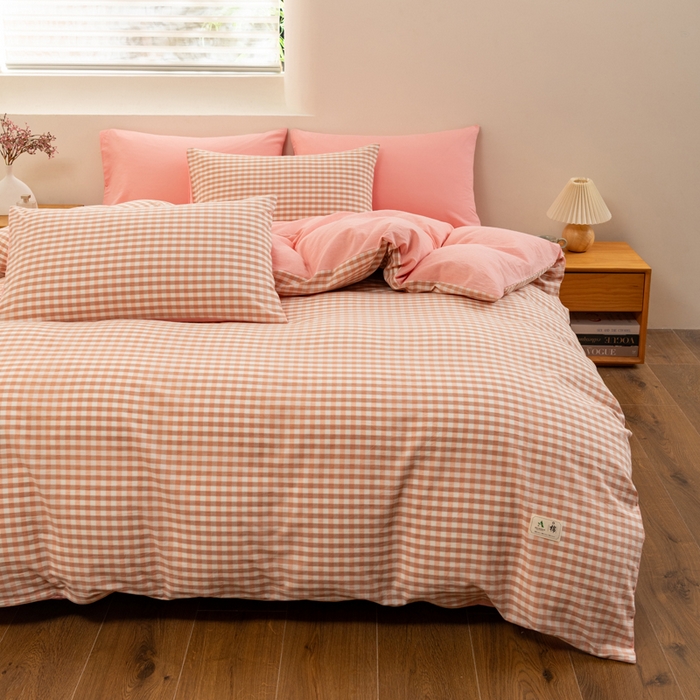 91家纺网 家纺一手货源 找家纺 居美良品 2025新款100%全棉色织水洗棉四件套 米咖小格