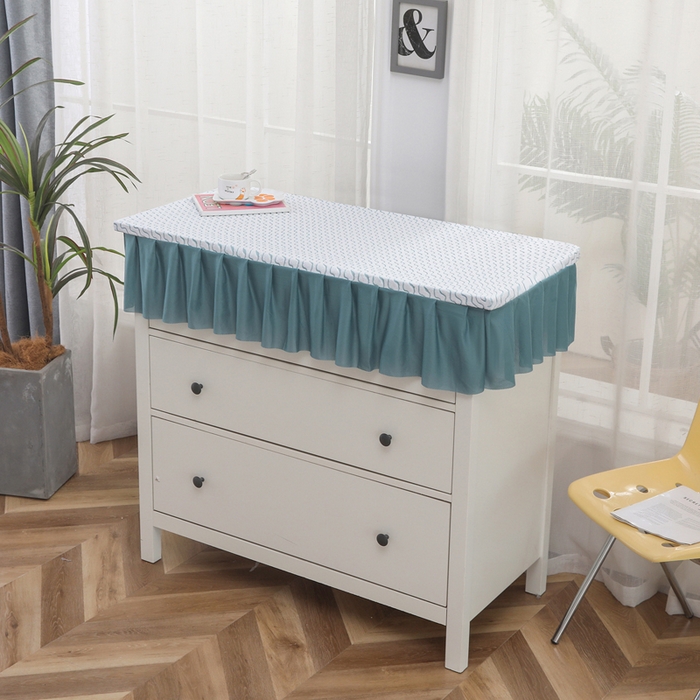 91家纺网 家纺一手货源 找家纺 2025新款防滑防尘斗柜套裙边-水波纹系列 浅蓝