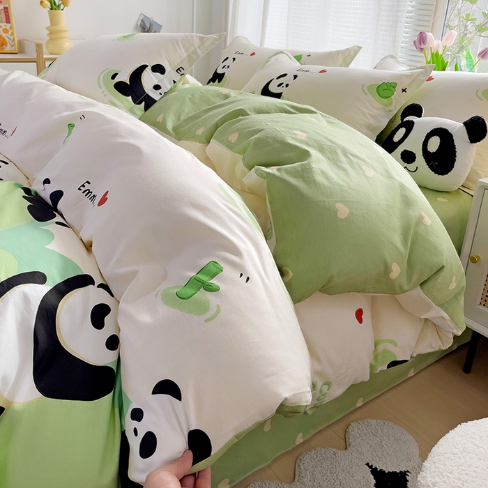 91家纺网 家纺一手货源 找家纺 依庭 2025新款全棉印花花卉款四件套单品系列-四件套 熊猫乐园