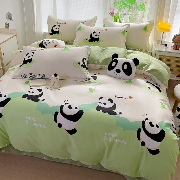 91家纺网 家纺一手货源 找家纺 依庭 2025新款全棉印花花卉款四件套单品系列-四件套 熊猫乐园