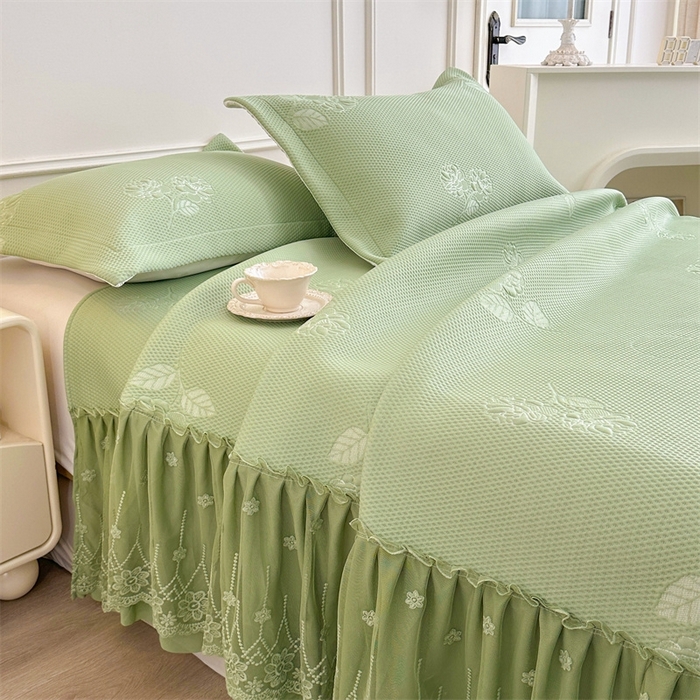 91家纺网 家纺一手货源 找家纺 恒爱   2025新款冰丝牡丹花床盖 抹茶绿