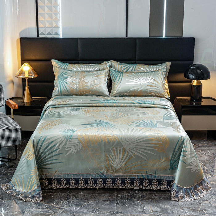 91家纺网 家纺一手货源 找家纺 席皇后  2025新款可机洗抗菌提花冰丝席 富贵叶