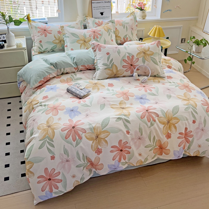 91家纺网 家纺一手货源 找家纺 依庭 2025新款全棉印花花卉款四件套单品系列-四件套 云裳花谷