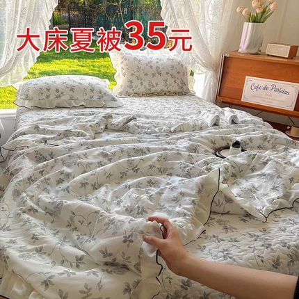 （总）韩秀 2025A类母婴级水洗棉夏被四件套夹棉韩版花边夏被小清新针织棉小碎花皱皱棉双层纱软糯感夏凉被空调被泡泡纱双层纱被子四季跑量款