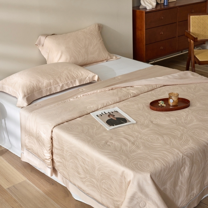 91家纺网 家纺一手货源 找家纺 黛舒家居 2025新款60S兰精天丝精美提花夏被-艾迪斯 艾迪斯-香槟