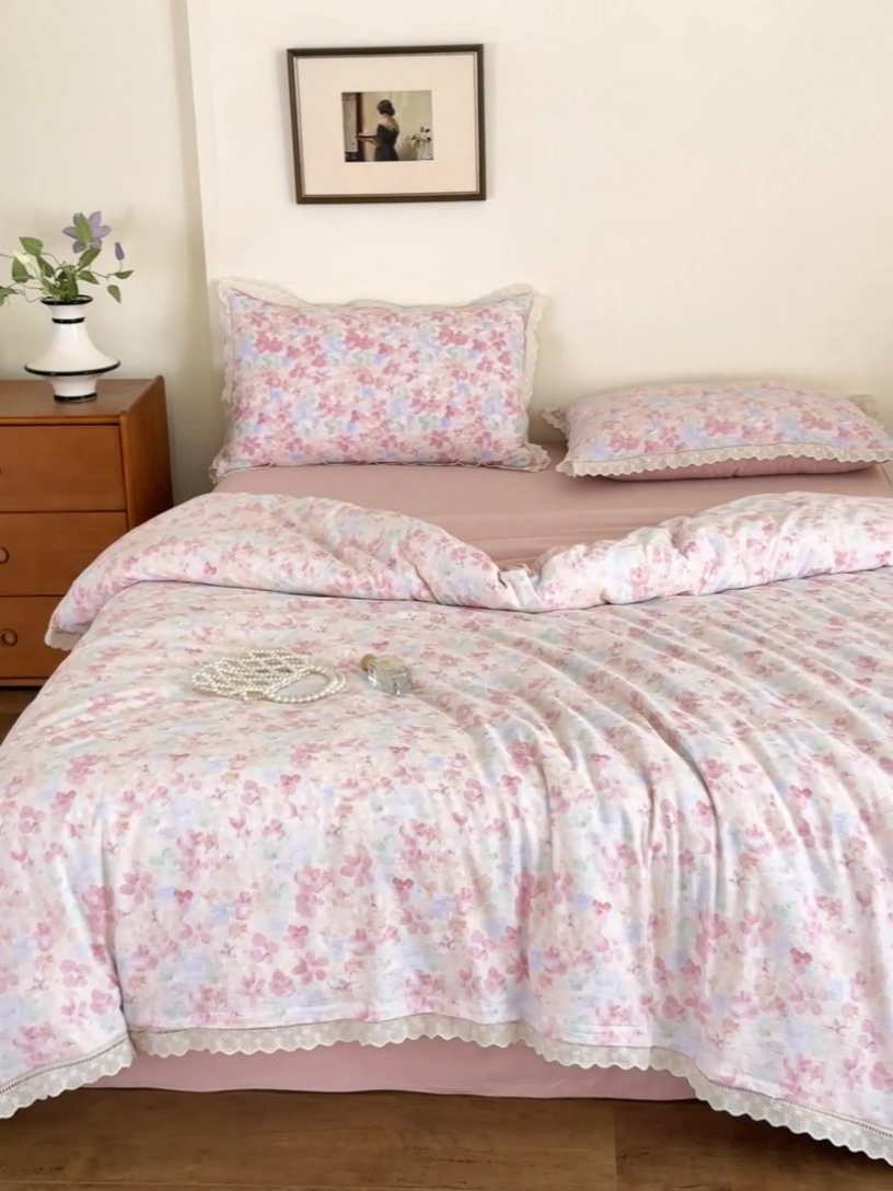 91家纺网 家纺一手货源 找家纺 （总）一霖家纺 2025新款云感双层纱花边款四件套