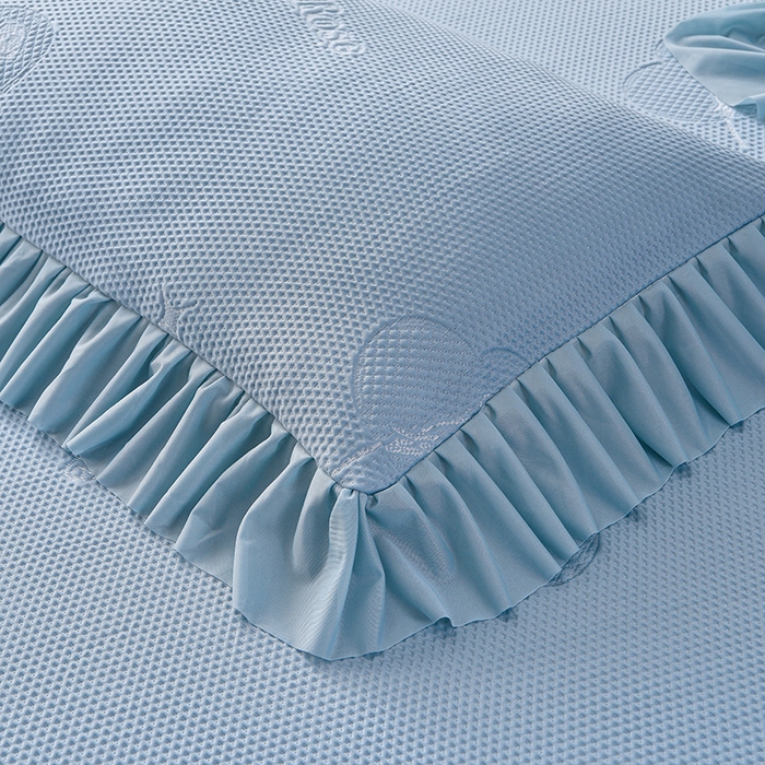 91家纺网 家纺一手货源 找家纺 畅畅家纺 2025新款立体提花凉豆豆席床裙款凉席 爱之恋-蓝