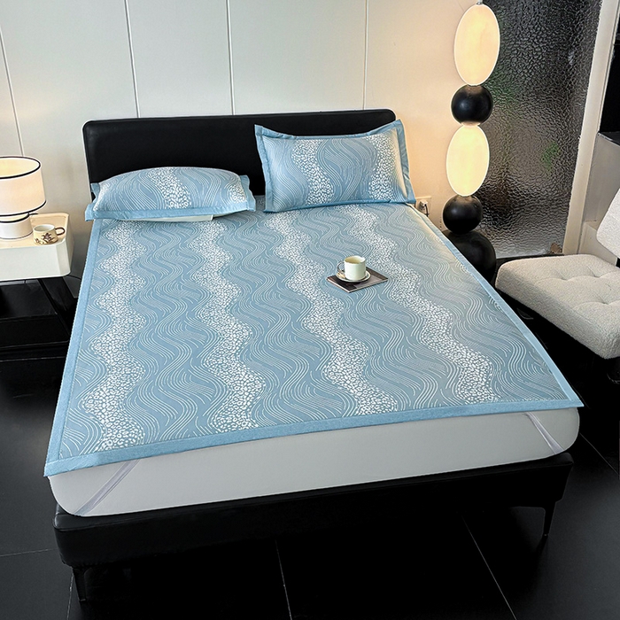 91家纺网 家纺一手货源 找家纺 2025新款A类PE提花凉席-波光粼粼 波光粼粼-以太兰