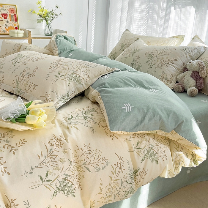 91家纺网 家纺一手货源 找家纺 依庭 2025新款全棉印花花卉款四件套单品系列-四件套 仙草