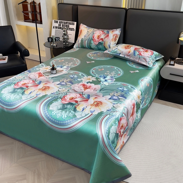 91家纺网 家纺一手货源 找家纺 悦织湾家纺2025新款斜纹提花冰丝席三件套夏季凉感冰丝席子枕套1对夏凉席床单 风韵